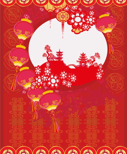Festa Metà Autunno Capodanno Cinese Card — Vettoriale Stock