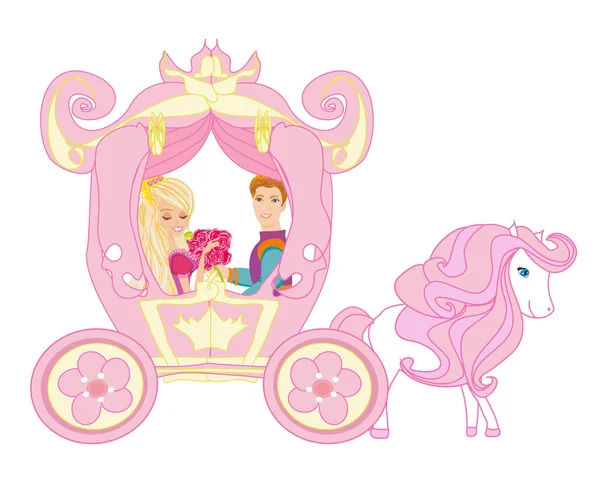 Princesse Avec Prince Dans Voiture — Image vectorielle