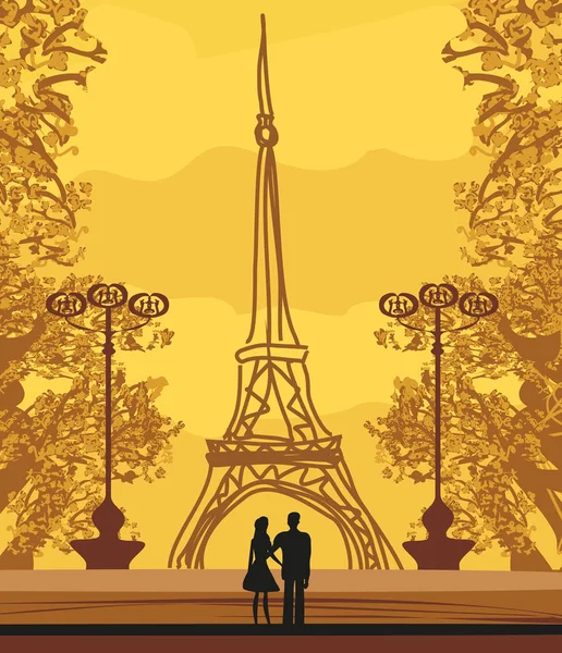 巴黎的一对浪漫情侣 — 图库矢量图片