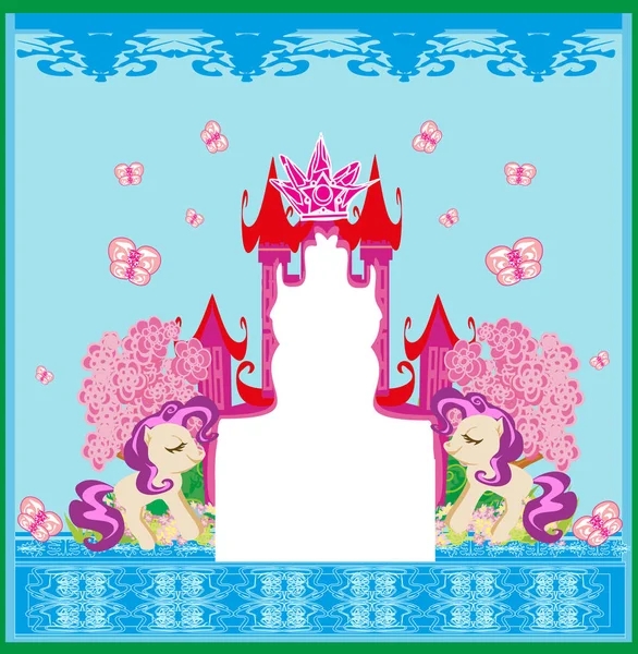 Hermoso Unicornio Cuento Hadas Princesa Castillo Marco — Vector de stock