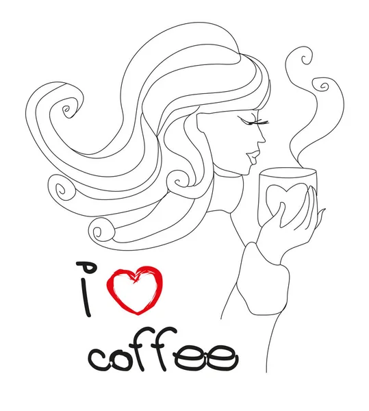 Aime Carte Café Fille Avec Une Tasse Café — Image vectorielle