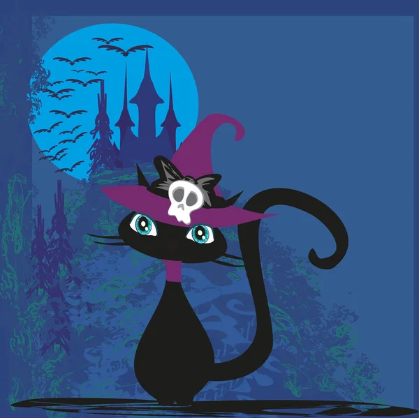 Halloween Häxa Katt Natten — Stock vektor