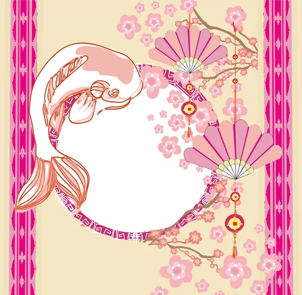 Japanese Koi Abstract Pink Card — Stock Vector