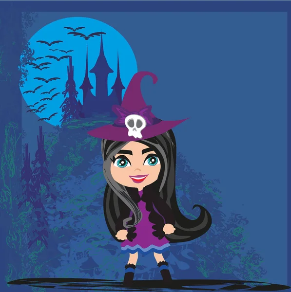 Halloween Young Girl Witch — Stock Vector