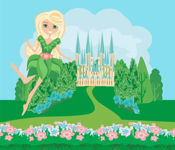 Flower Fairy Castle Landscape — Stock Vector