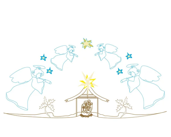 Les Anges Noël Carte Crèche Religieuse Noël — Image vectorielle