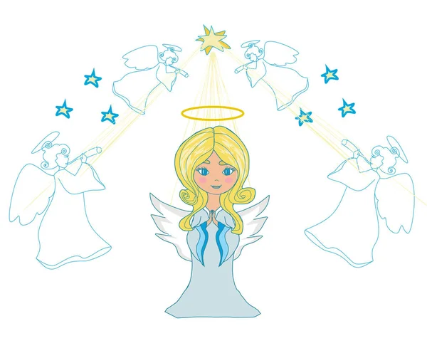 Little Angels Praying Card — Stock Vector