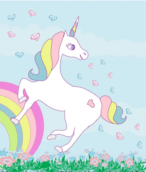 Card Cute Unicorn Rainbow — Stock Vector
