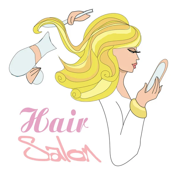 Hairdresser Beautiful Feminine Card — Stock Vector