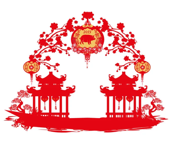 Zodiaque Chinois Année Cochon Cadre — Image vectorielle