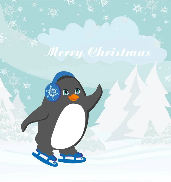 面白いアイススケートペンギン — ストックベクタ
