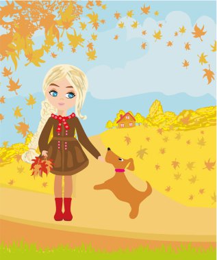 sonbaharda köpeğiyle oynayan kız