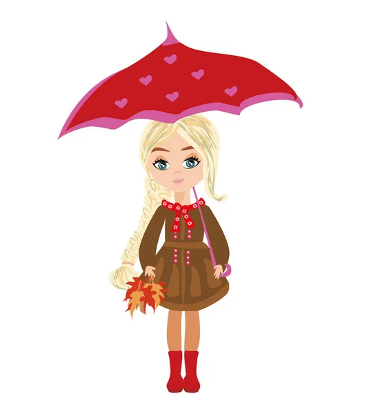 Belle Fille Avec Parapluie — Image vectorielle