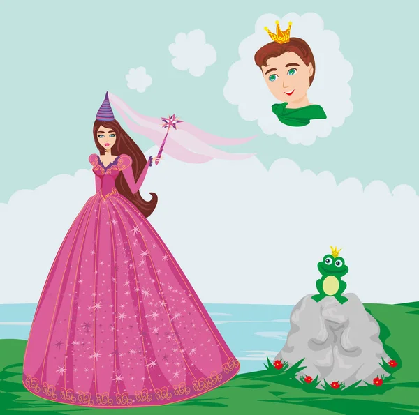 Prince Enchanté Avec Une Grenouille — Image vectorielle