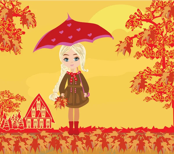 伞的漂亮女孩 — 图库矢量图片