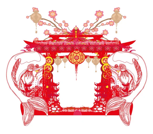 Japanse Koi Vintage Frame — Stockvector