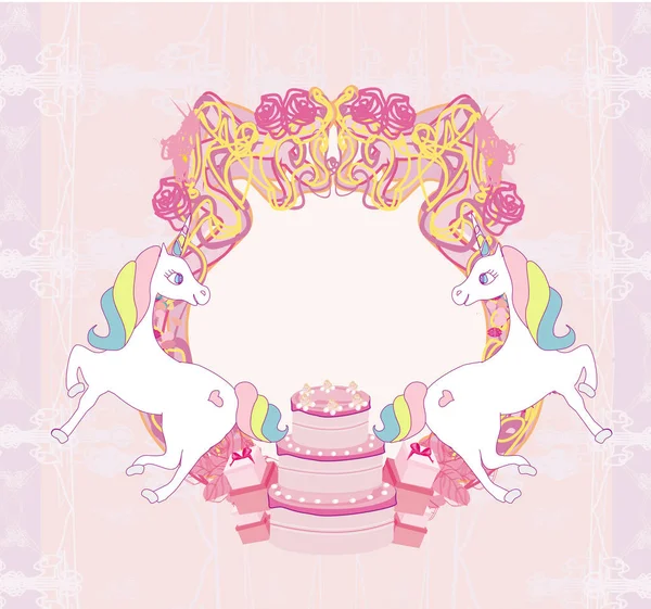 Cornice Con Unicorni Torta Compleanno — Vettoriale Stock