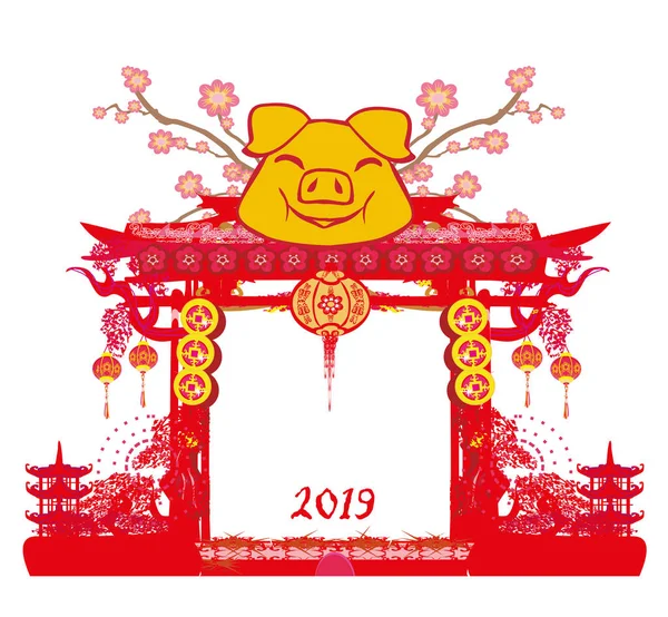 Creative Chinese New Year 2019 Year Pig — Stock Vector