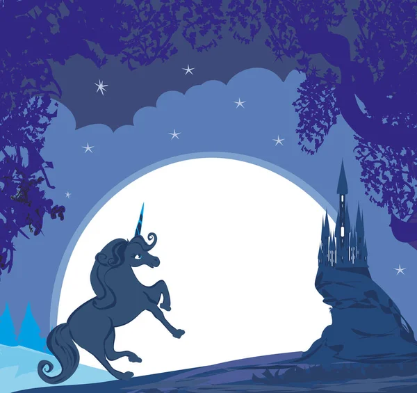 Fairytale Landscape Magic Castle Unicorn — Stock Vector