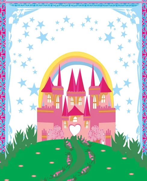 Castillo Princesa Cuento Hadas Mágico Marco — Vector de stock