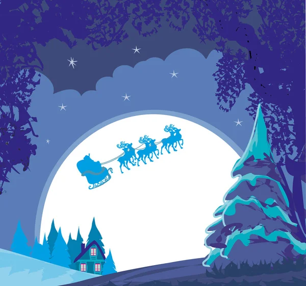 Veselé Vánoční Přání Santa Zimní Krajina — Stockový vektor