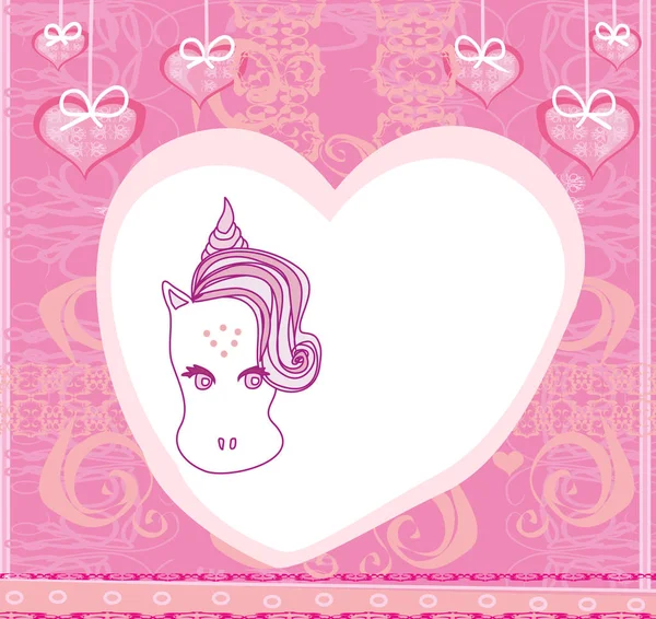 Cartone Animato Unicorno Rosa Card — Vettoriale Stock
