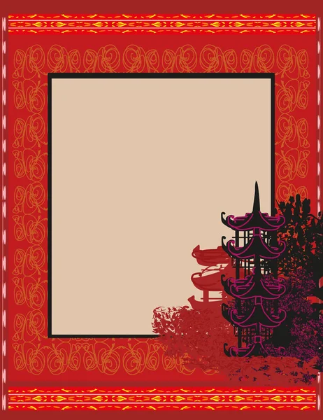 Elegant Frame Met Chinese Tempel — Stockvector