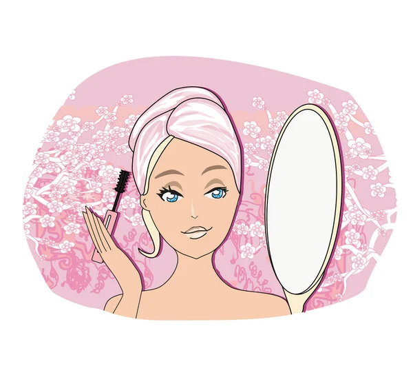 Beautiful Girl Applying Mascara — Stock Vector