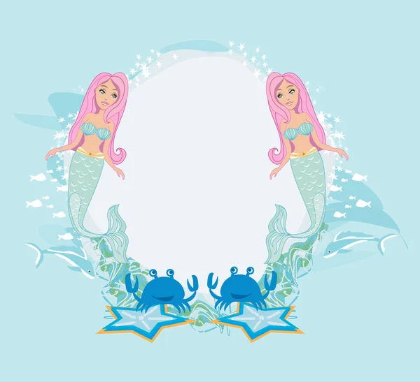 Aranyos Kártyára Mermaid Lányok — Stock Vector