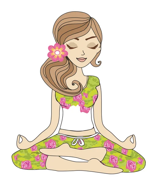 Yoga Mädchen Lotusstellung — Stockvektor