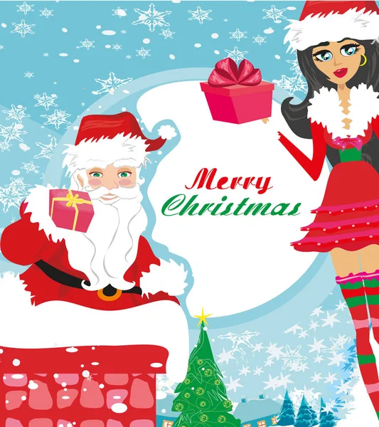 Санта Клаус Красивая Женщина — стоковый вектор