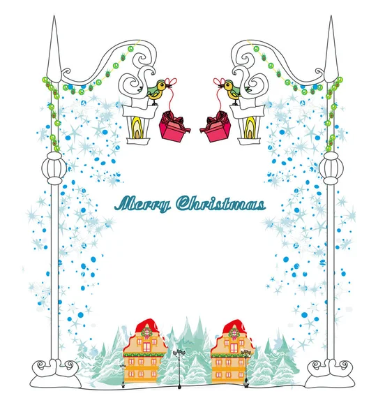 Natale Inverno Birds Card — Vettoriale Stock