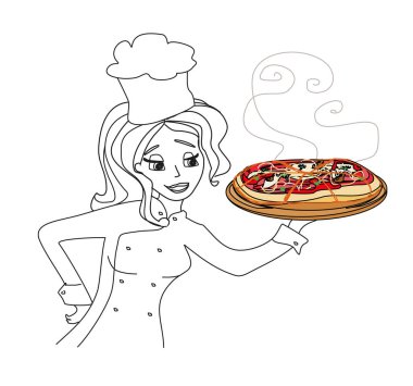 Gülümseyen garson pizza servisi