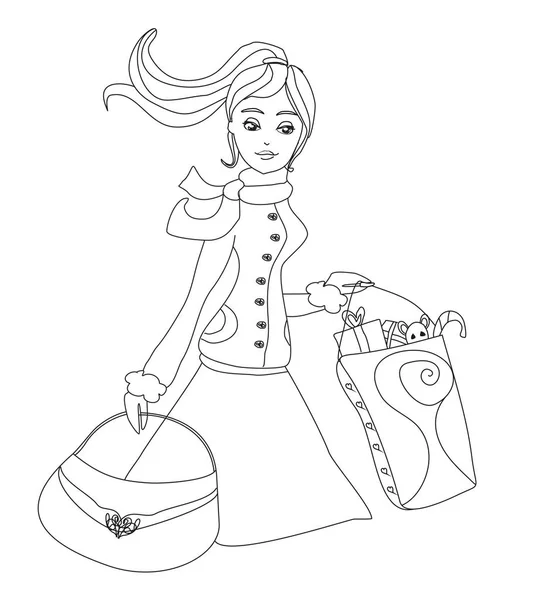 Femme avec sacs à provisions — Image vectorielle