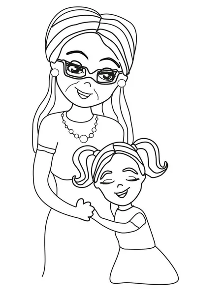 Hugging Grandma Doodle Illustration — Stock Vector