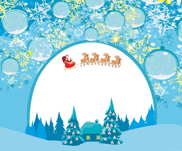 Felice Anno Nuovo Carta Con Babbo Natale Paesaggio Invernale — Vettoriale Stock
