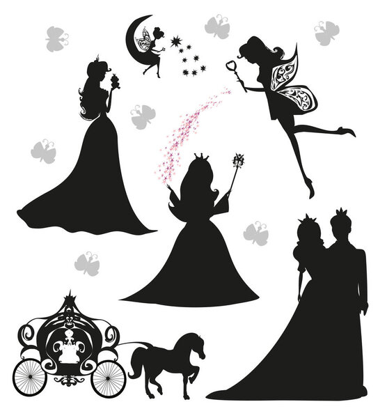 set of illustrations of princesses and fairies