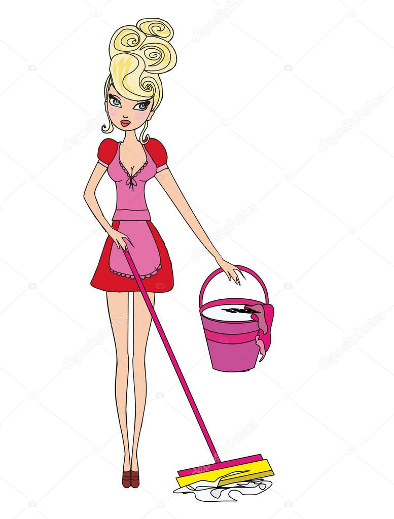 beautiful Housewife with a mop