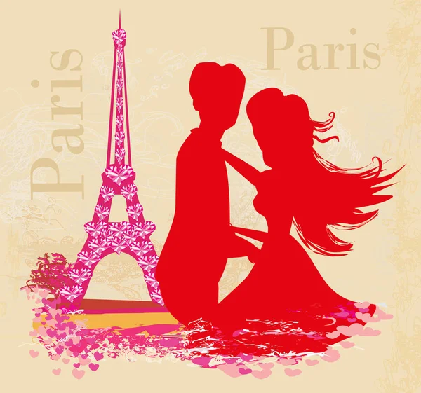 Γλυκό Ζευγάρι Στο Παρίσι Κοντά Στον Πύργο Του Άιφελ — Διανυσματικό Αρχείο