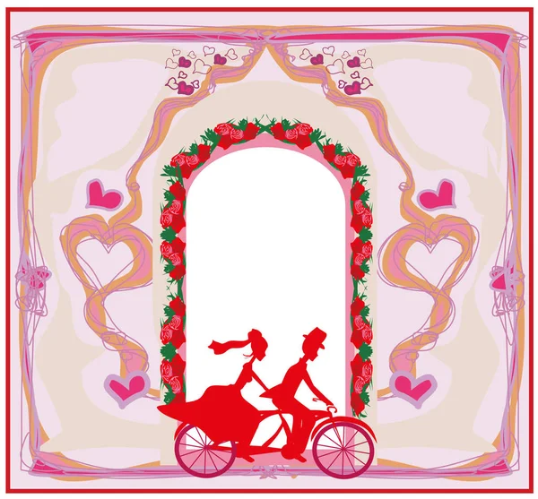 Invitation Mariage Avec Mariée Marié Équitation Tandem Vélo — Image vectorielle
