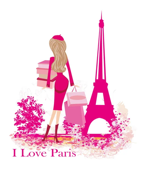 Women Shopping Paris Card — Stock Vector