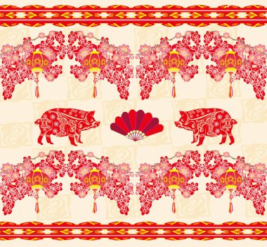 Çince Zodyak domuz - yılı desen