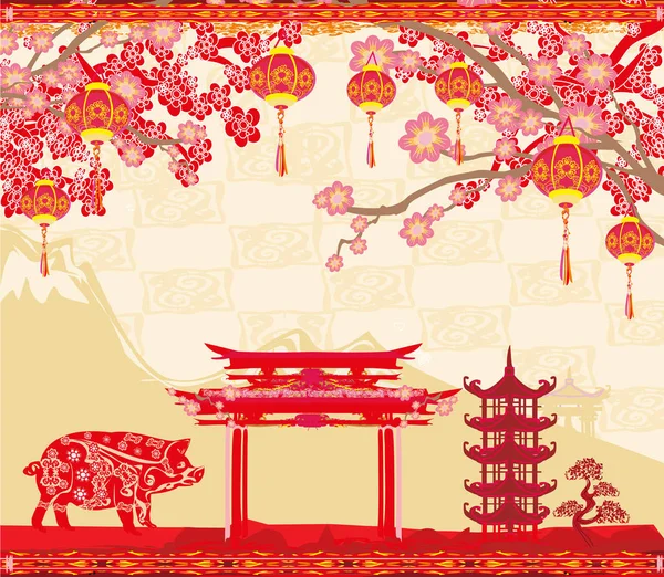 Китайский Зодиак Год Свиньи — стоковый вектор