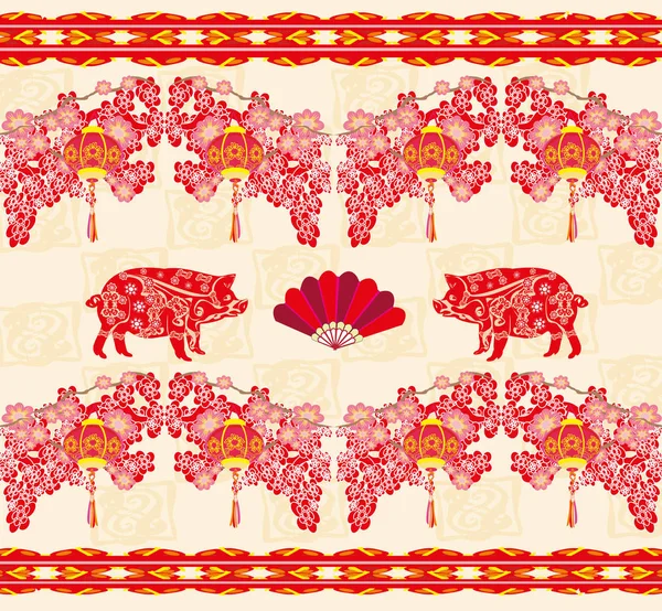 Chiński Zodiak Rok Świni Wzór — Wektor stockowy