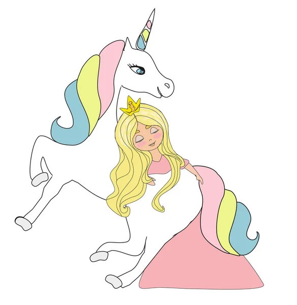 Bella Giovane Principessa Unicorno — Vettoriale Stock