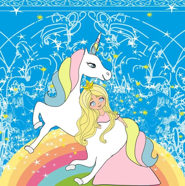 Bella Giovane Principessa Unicorno — Vettoriale Stock