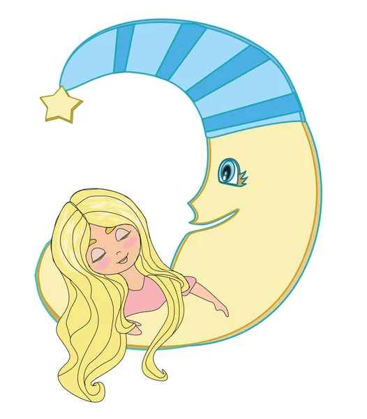 Linda Niña Durmiendo Luna — Vector de stock