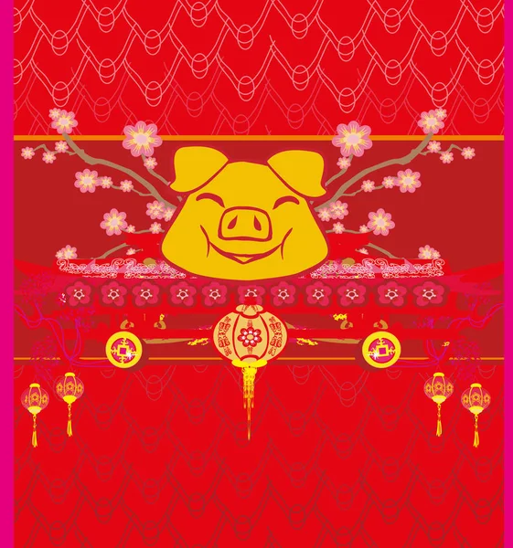 Zodiaque Chinois Année Cochon Carte — Image vectorielle