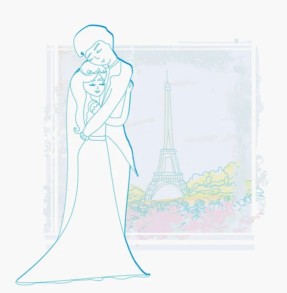 Романтична Пара Парижі Абстрактна Картка — стоковий вектор