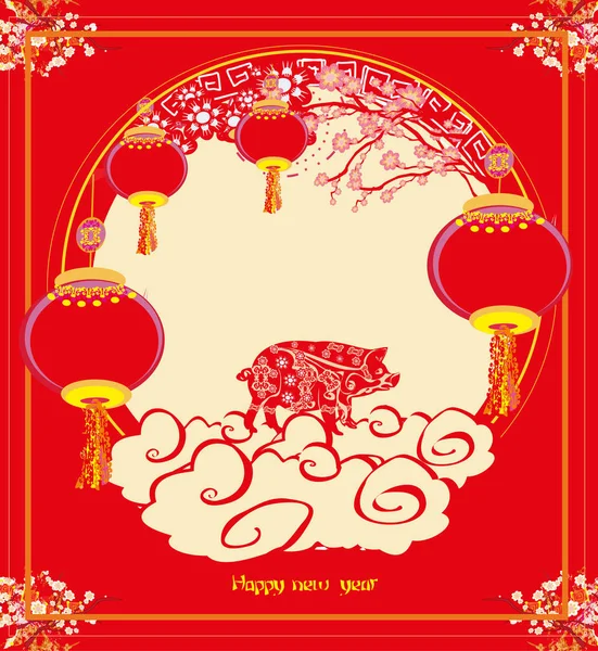 Китайский Зодиак Года Свиньи Рамка — стоковый вектор